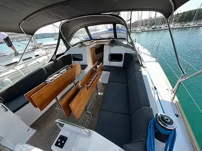 Cockpit of JOSI, a Elan Impression 45.1 sailboat at Grad Šibenik, Croatia
