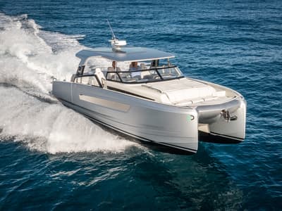Exterior view of Premium, a Gulet Yot 36 catamaran at Capo d'Orlando, Italy