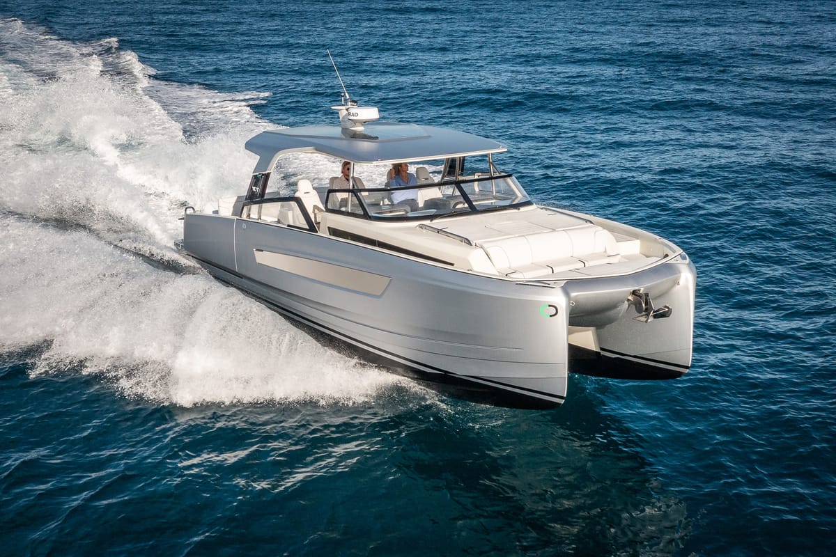Exterior view of Premium, a Gulet Yot 36 catamaran at Capo d'Orlando, Italy
