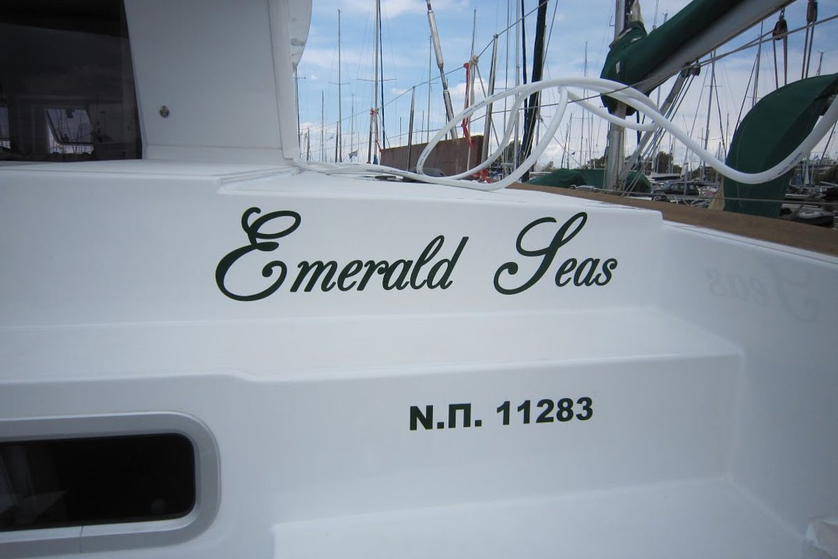Emerald Seas, a Lagoon 400 S2 catamaran at Lavreotiki Municipal Unit, Greece