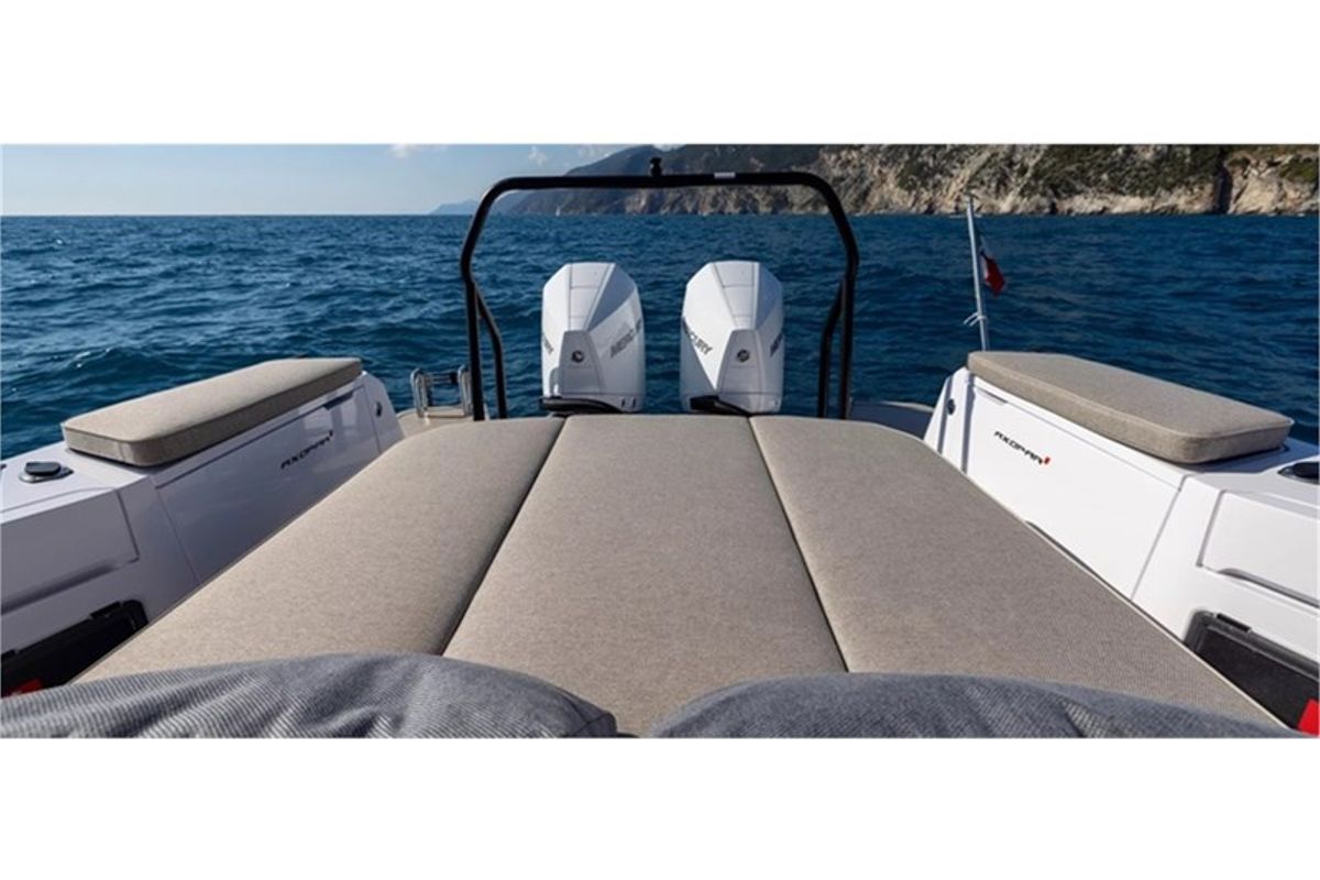 Deck of Axopar, a Axopar 37 XC Cross Cabin motorboat at Athens, Greece