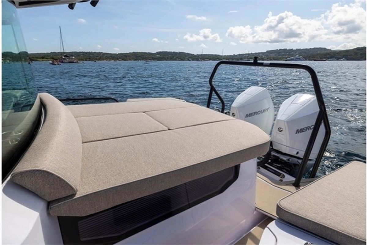 Deck of Axopar, a Axopar 37 XC Cross Cabin motorboat at Athens, Greece