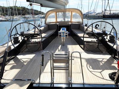 Cockpit of Morfely, a Grand Soleil 58 sailboat at Cagliari, Italy