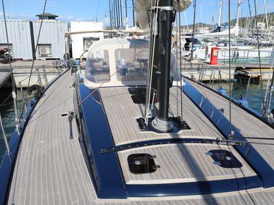 Deck of Morfely, a Grand Soleil 58 sailboat at Cagliari, Italy