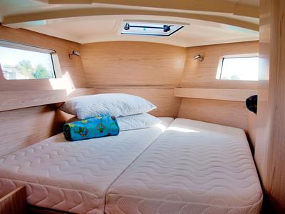 Cabin on Cicala Sapiente, a Beneteau Oceanis 41.1 sailboat at Bocca di Magra, Italy