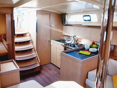 Galley of Cicala Sapiente, a Beneteau Oceanis 41.1 sailboat at Bocca di Magra, Italy