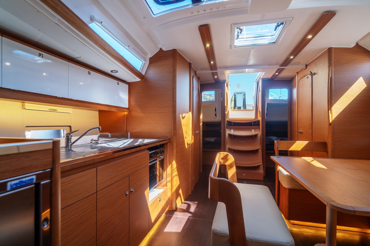 Galley of Barbara, a Dufour 430 sailboat at Olbia, Italy