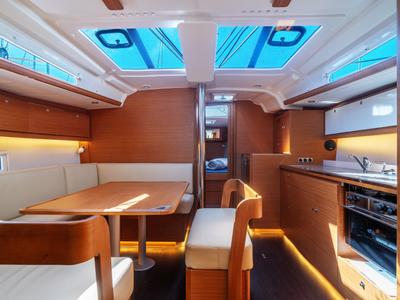 Salon of Barbara, a Dufour 430 sailboat at Olbia, Italy