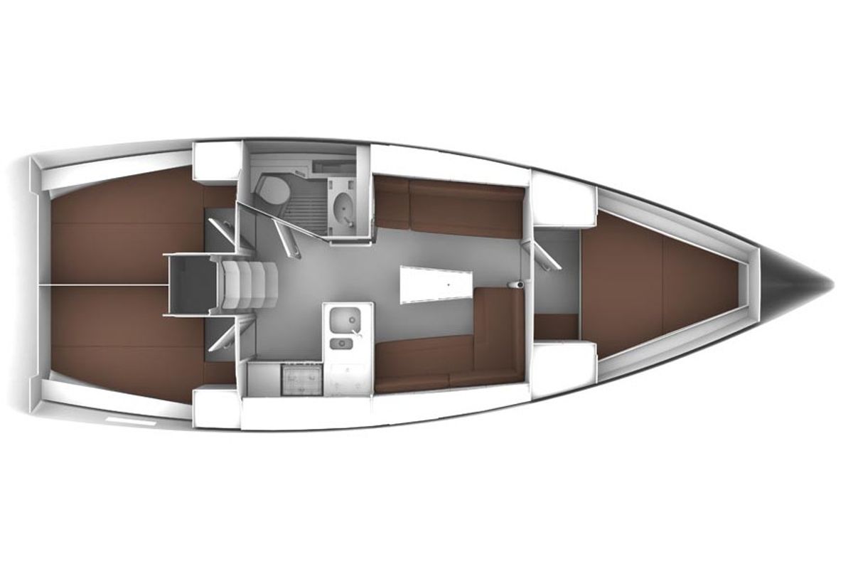 Floor plan of Blue Tone, a Bavaria Cruiser 37 sailboat at Betina, Croatia