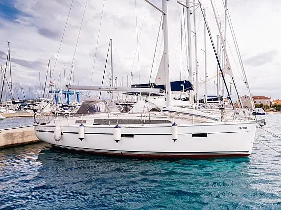 Exterior view of Blue Tone, a Bavaria Cruiser 37 sailboat at Betina, Croatia