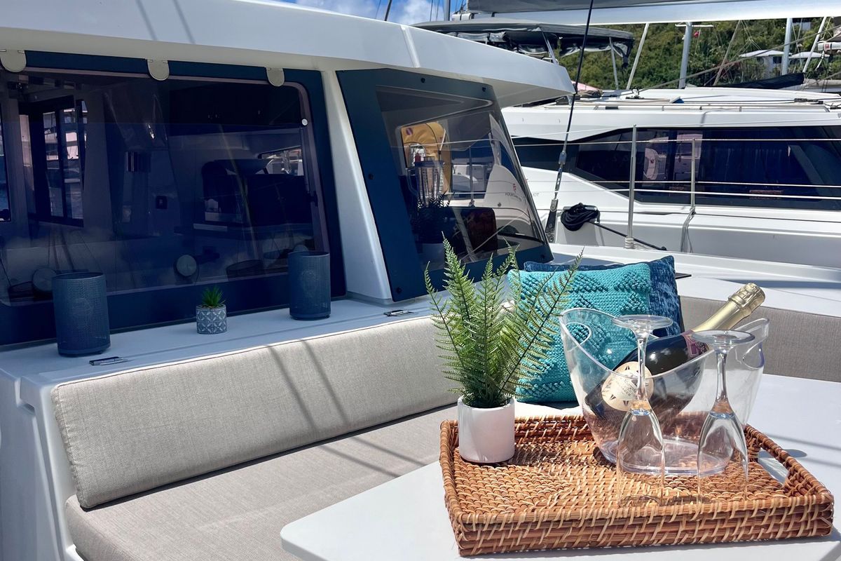 Deck of Hard Deck, a Bali 4.2 catamaran at Parham Town, British Virgin Islands