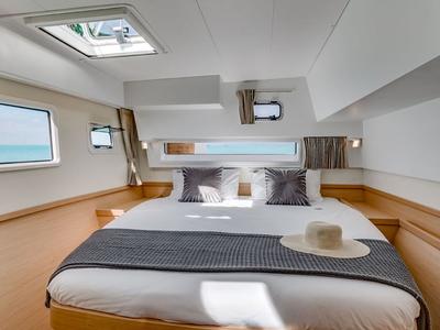 Cabin on Cucù, a Lagoon 42 catamaran at La Spezia, Italy
