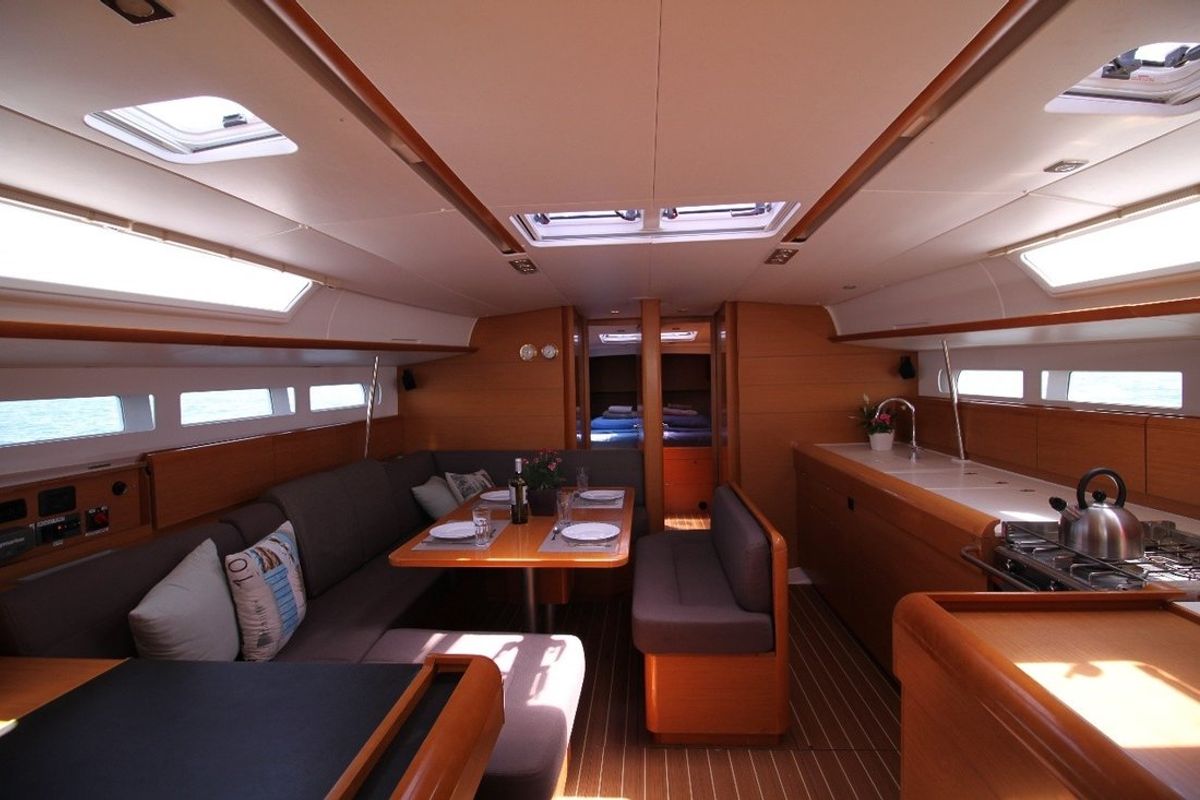 Salon of King Of Hearts, a Jeanneau Sun Odyssey 509 sailboat at Athens, Greece