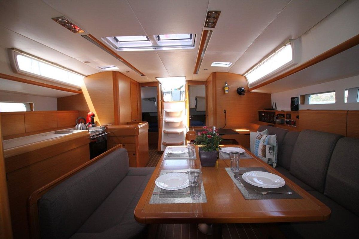 Salon of King Of Hearts, a Jeanneau Sun Odyssey 509 sailboat at Athens, Greece