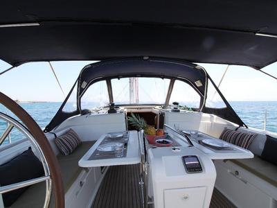 Deck of King Of Hearts, a Jeanneau Sun Odyssey 509 sailboat at Athens, Greece