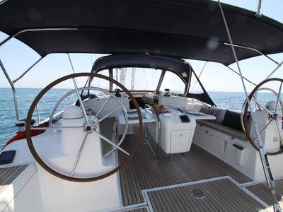 Cockpit of King Of Hearts, a Jeanneau Sun Odyssey 509 sailboat at Athens, Greece