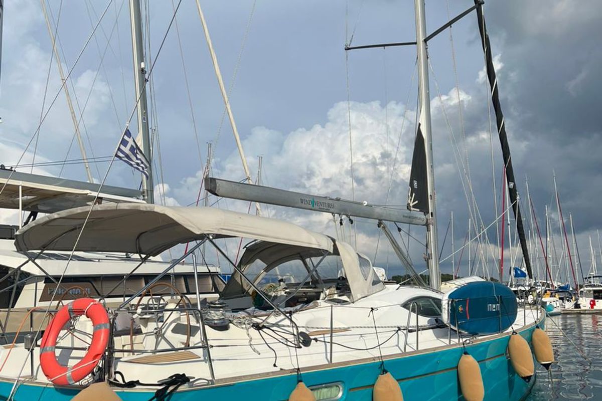 Exterior view of Morpheus, a Jeanneau Sun Odyssey 54DS sailboat at Gouvia, Greece