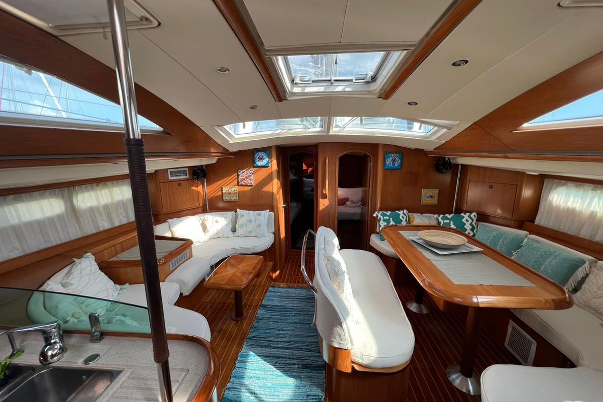 Salon of Morpheus, a Jeanneau Sun Odyssey 54DS sailboat at Gouvia, Greece