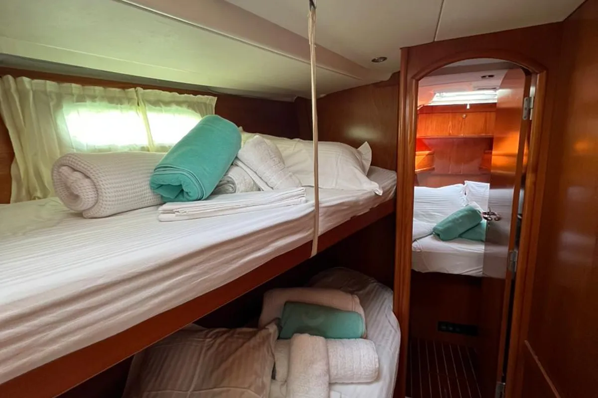 Cabin on Morpheus, a Jeanneau Sun Odyssey 54DS sailboat at Gouvia, Greece