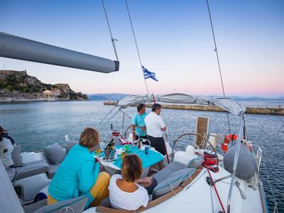 Deck of Morpheus, a Jeanneau Sun Odyssey 54DS sailboat at Gouvia, Greece