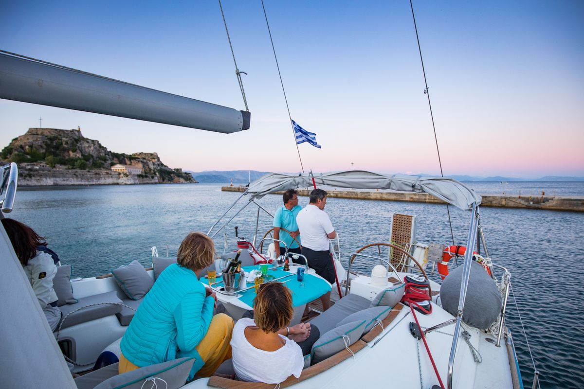 Deck of Morpheus, a Jeanneau Sun Odyssey 54DS sailboat at Gouvia, Greece