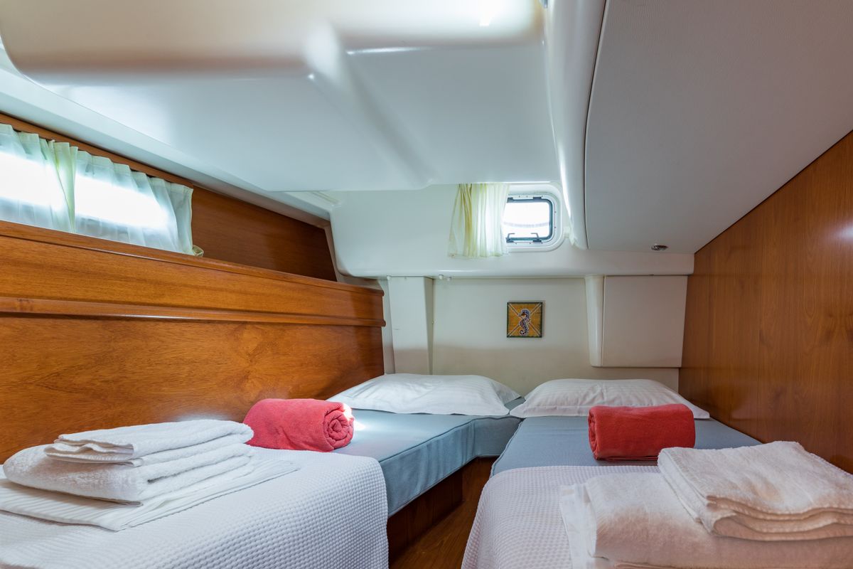 Cabin on Morpheus, a Jeanneau Sun Odyssey 54DS sailboat at Gouvia, Greece