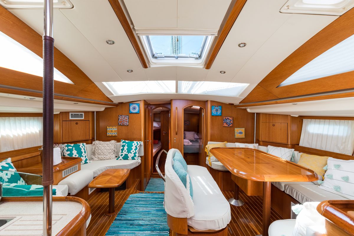Salon of Morpheus, a Jeanneau Sun Odyssey 54DS sailboat at Gouvia, Greece