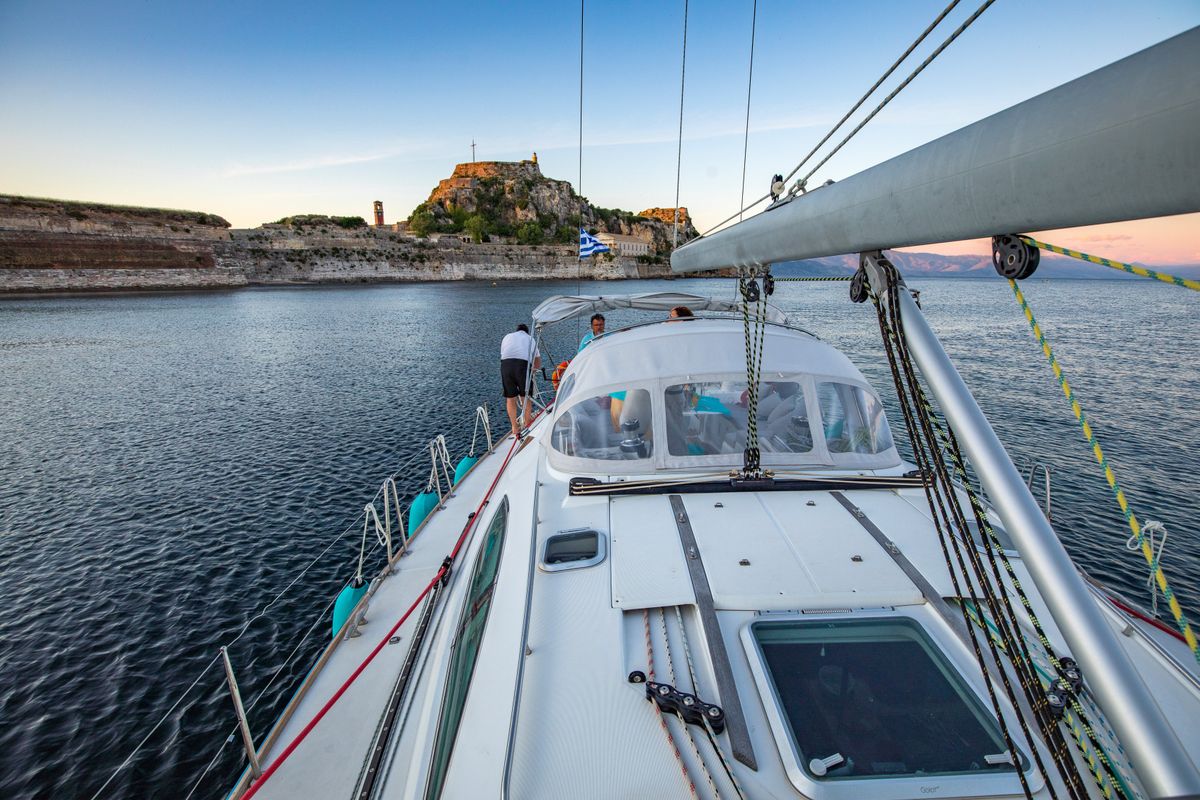 Deck of Morpheus, a Jeanneau Sun Odyssey 54DS sailboat at Gouvia, Greece