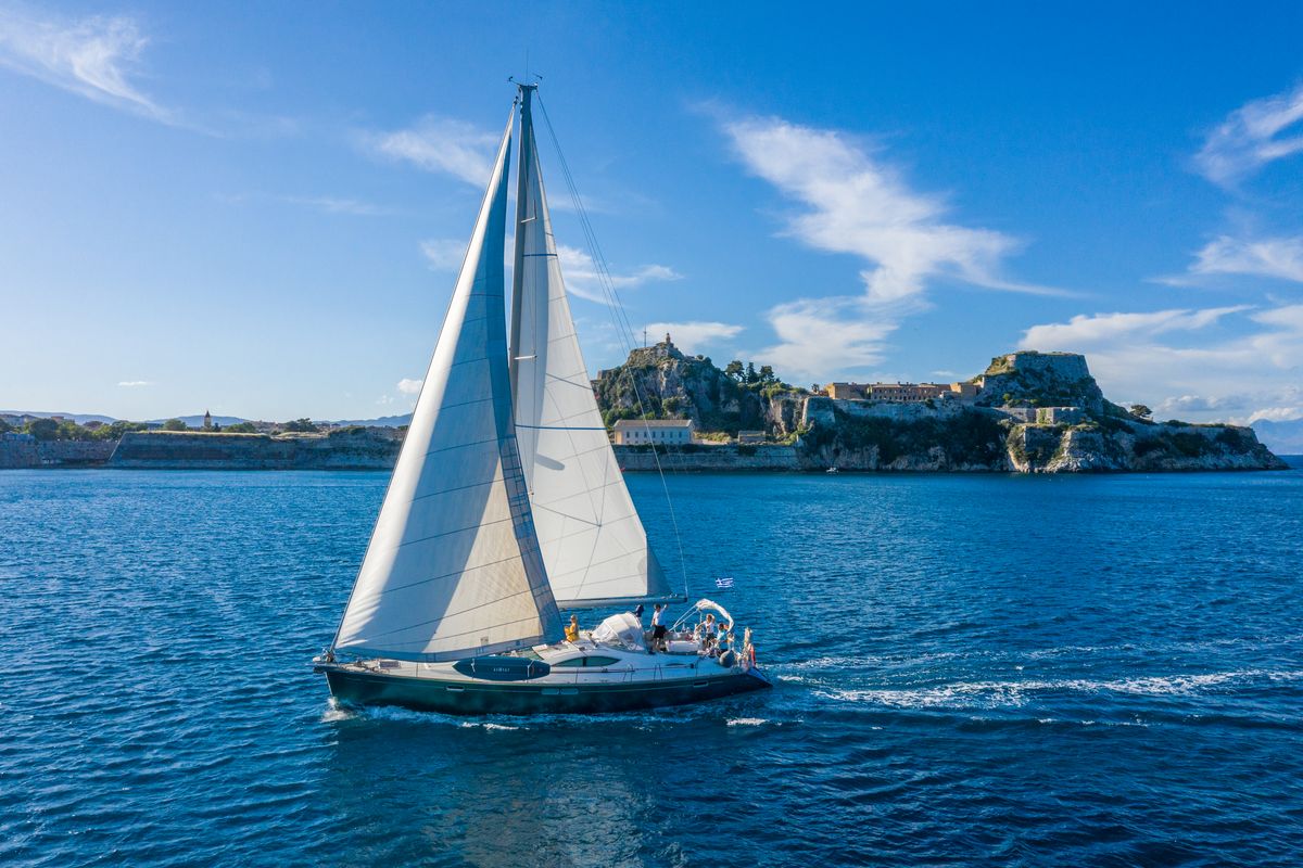 Exterior view of Morpheus, a Jeanneau Sun Odyssey 54DS sailboat at Gouvia, Greece