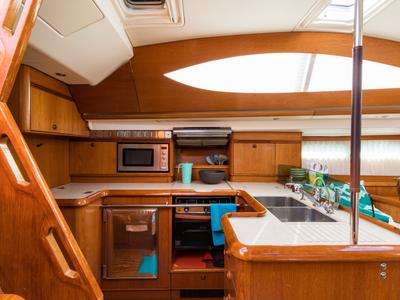Galley of Morpheus, a Jeanneau Sun Odyssey 54DS sailboat at Gouvia, Greece