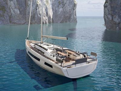Exterior view of D48 Luna, a Dufour 48 sailboat at Mytikas, Greece