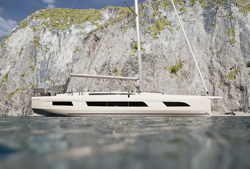 Exterior view of D48 Luna, a Dufour 48 sailboat at Mytikas, Greece
