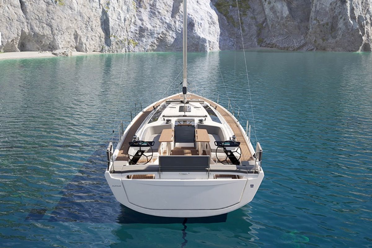 Cockpit of D48 Luna, a Dufour 48 sailboat at Mytikas, Greece