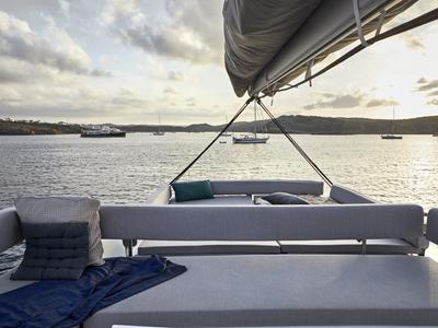 Deck of La Calma, a Bali 4.4 catamaran at Pirovac, Croatia