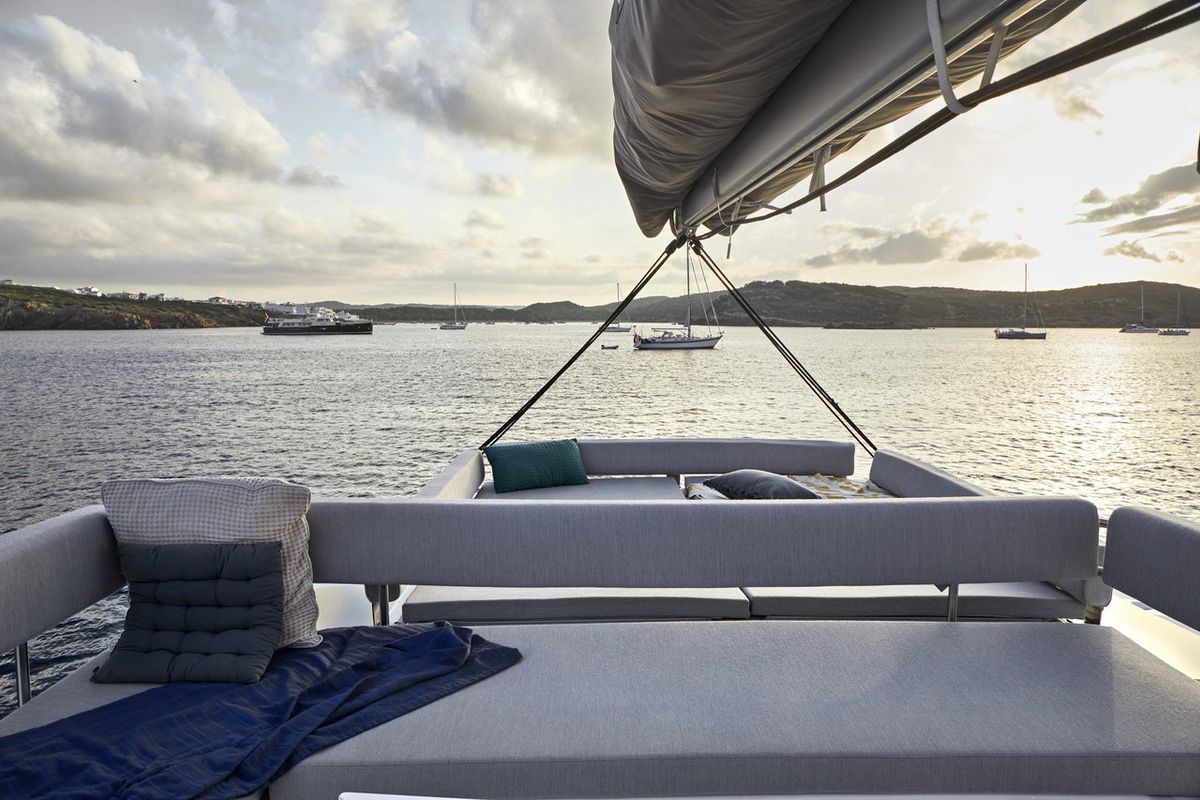 Deck of La Calma, a Bali 4.4 catamaran at Pirovac, Croatia