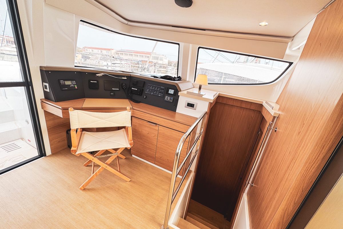 Cockpit of La Calma, a Bali 4.4 catamaran at Pirovac, Croatia