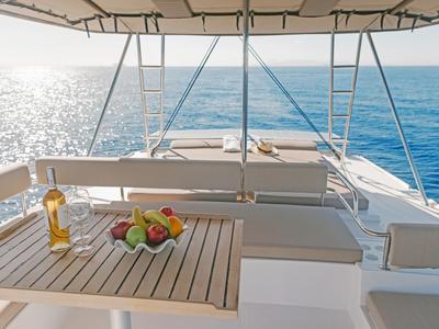 Deck of Kos 46.Cat3, a Bali 4.6 catamaran at Athens, Greece