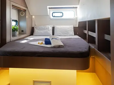 Cabin on Kos 46.Cat3, a Bali 4.6 catamaran at Athens, Greece