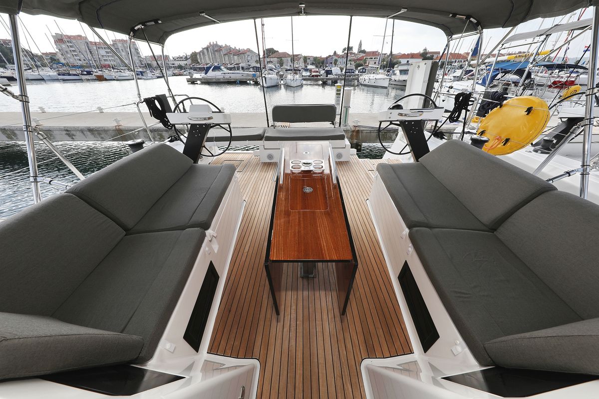Deck of Jolie, a Dufour 470 sailboat at Grad Biograd na Moru, Croatia