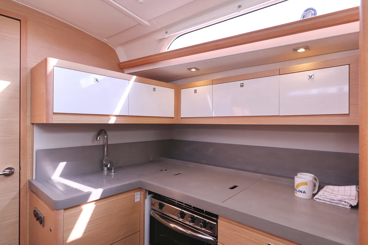 Galley of Jolie, a Dufour 470 sailboat at Grad Biograd na Moru, Croatia