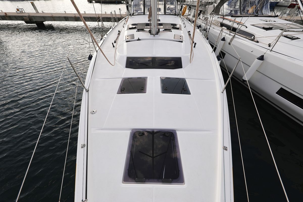 Deck of Jolie, a Dufour 470 sailboat at Grad Biograd na Moru, Croatia