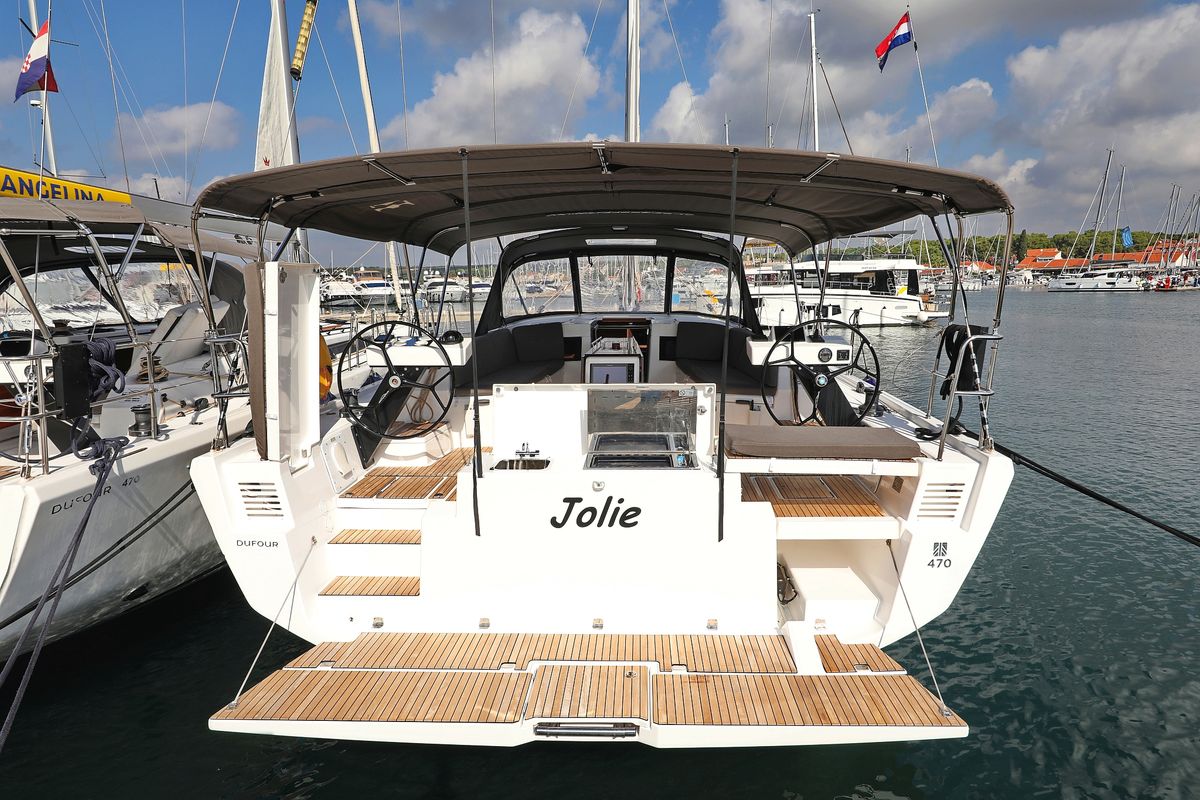 Cockpit of Jolie, a Dufour 470 sailboat at Grad Biograd na Moru, Croatia