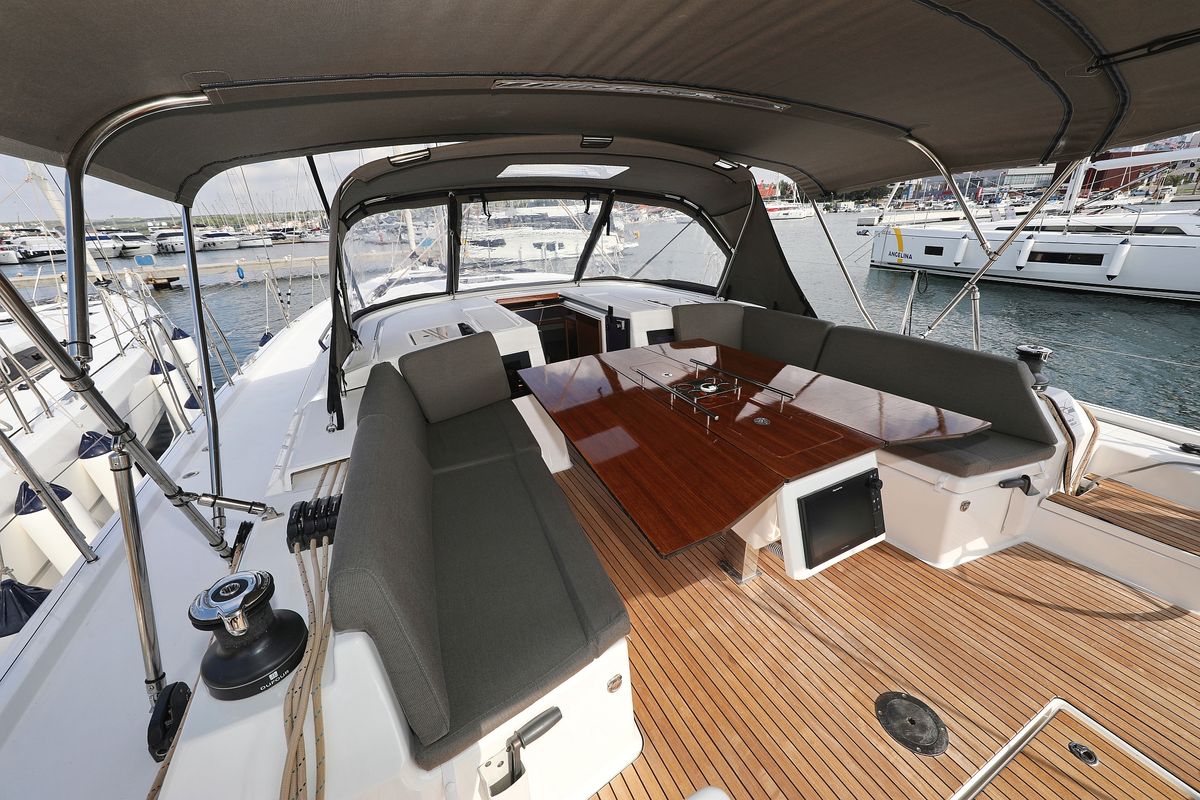 Deck of Jolie, a Dufour 470 sailboat at Grad Biograd na Moru, Croatia