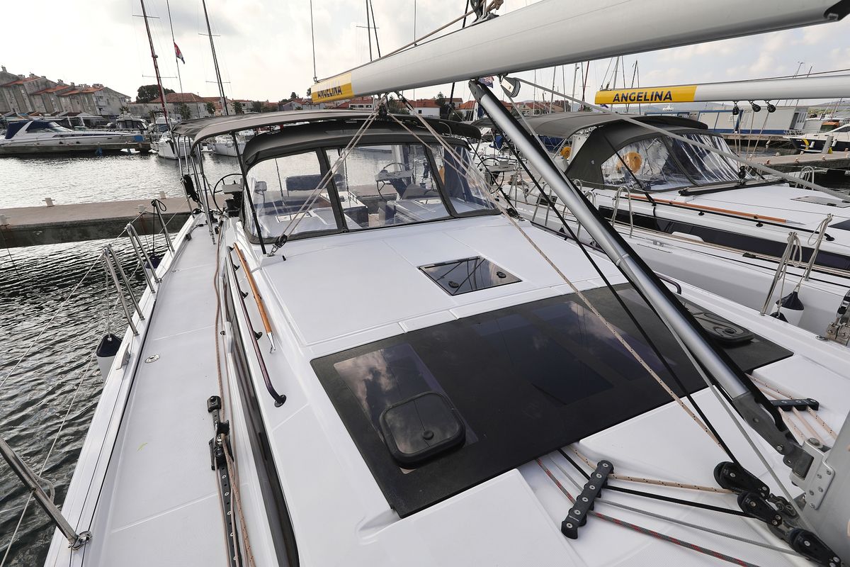 Deck of Jolie, a Dufour 470 sailboat at Grad Biograd na Moru, Croatia