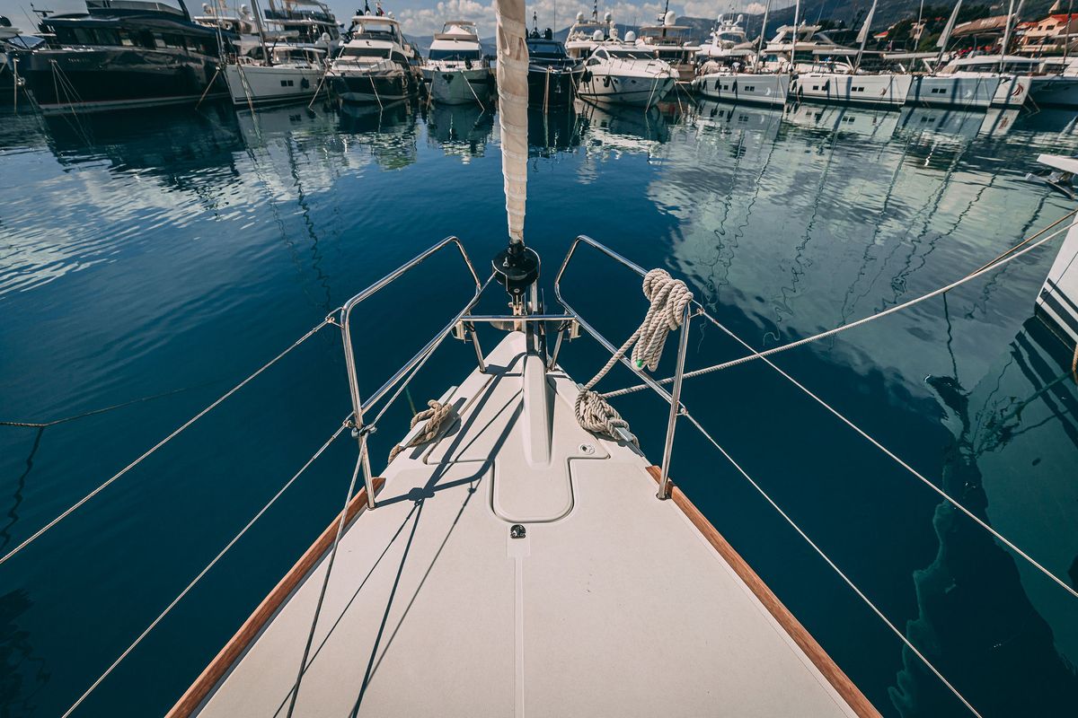 Exterior view of Ventus, a Jeanneau Sun Odyssey 449 sailboat at Grad Kaštela, Croatia