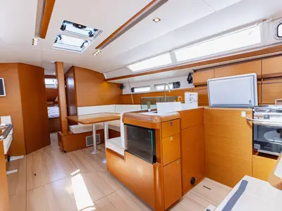 Salon of Ventus, a Jeanneau Sun Odyssey 449 sailboat at Grad Kaštela, Croatia