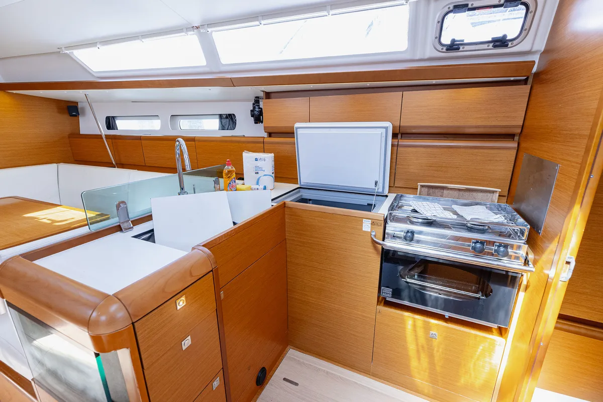 Galley of Ventus, a Jeanneau Sun Odyssey 449 sailboat at Grad Kaštela, Croatia