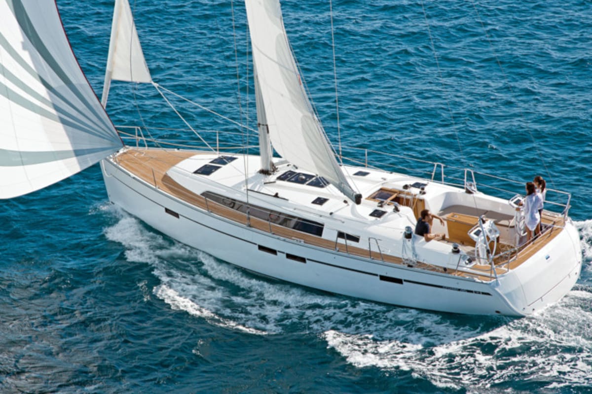 Exterior view of Sail Leo, a Bavaria Cruiser 46 sailboat at Fethiye, Turkey