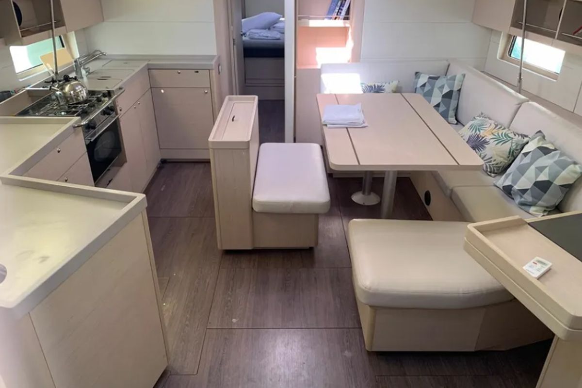 Salon of Kebiwan, a Beneteau Oceanis 46.1 sailboat at Athens, Greece