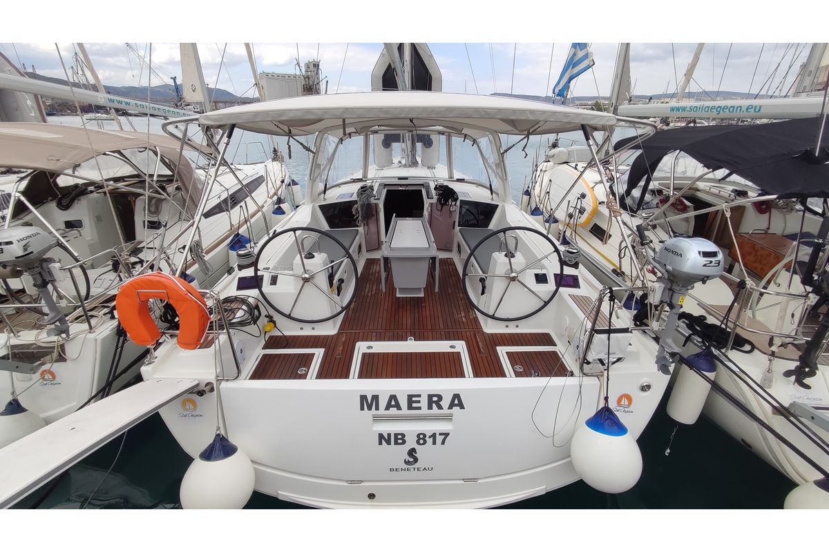 Cockpit of Maera, a Beneteau Oceanis 41.1 sailboat at Volos Municipality, Greece